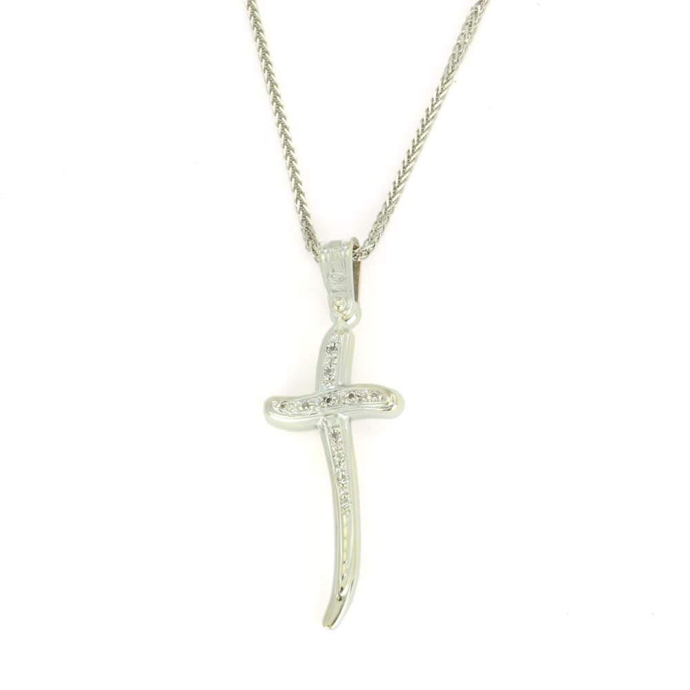 Pendentif en Or blanc 14k avec Zirconiums - Motif "Sabre"