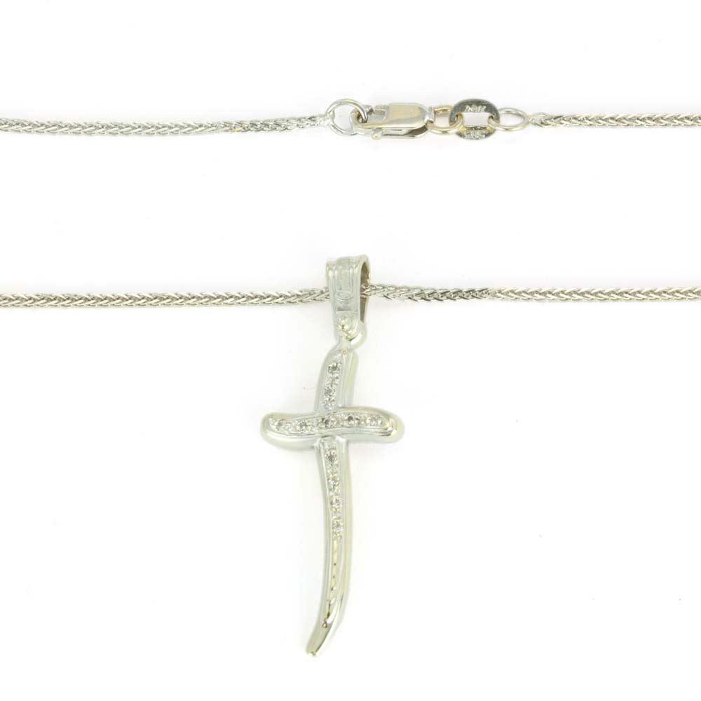 Pendentif en Or blanc 14k avec Zirconiums - Motif "Sabre"
