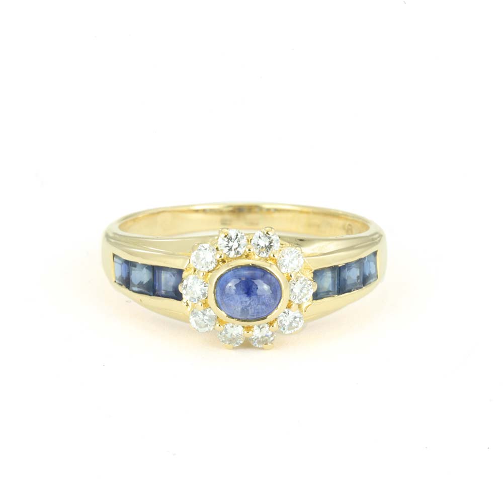 Bague en or 18k avec Saphirs et Diamants - Style "Marguerite"