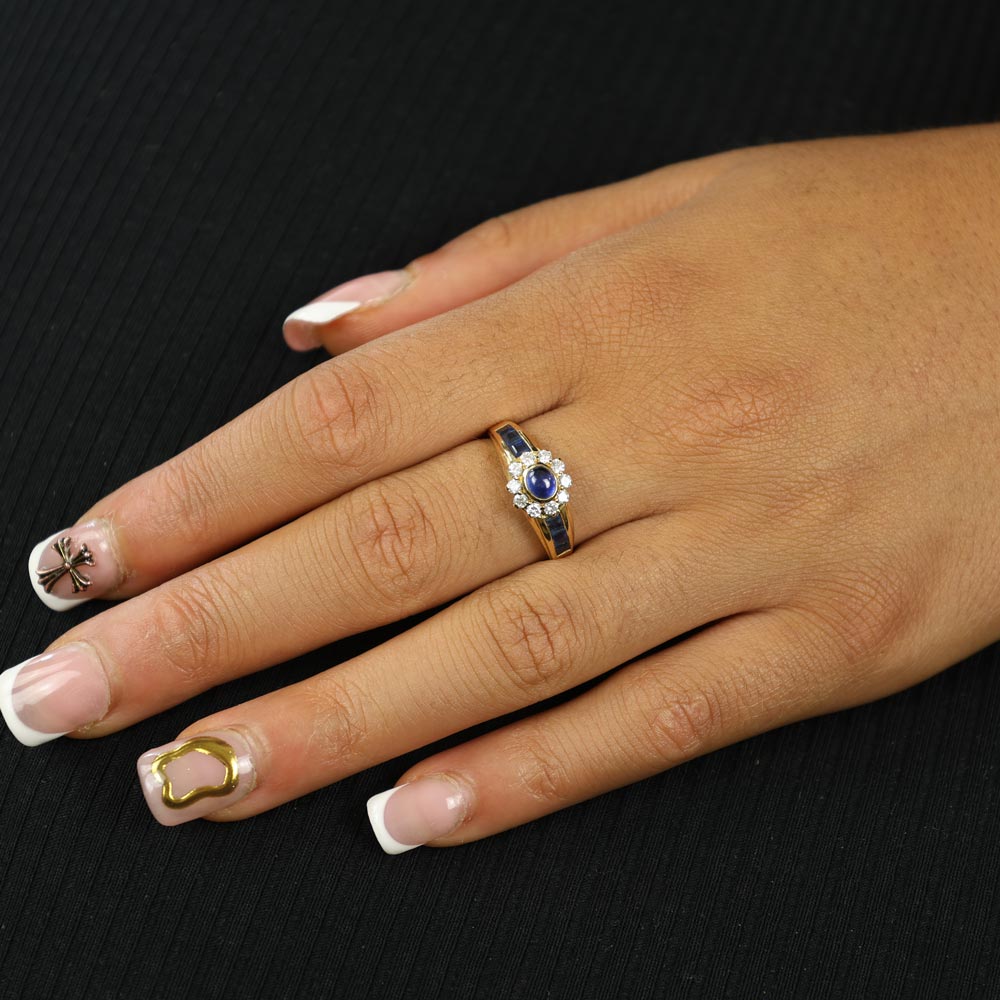 Bague en or 18k avec Saphirs et Diamants - Style "Marguerite"