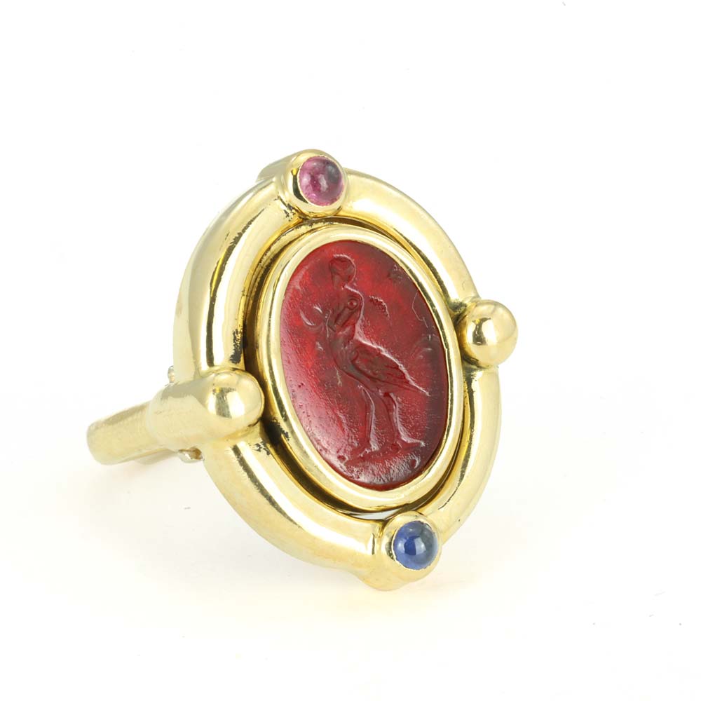 Bague en Or jaune 18k réversible avec Intailles pivotantes