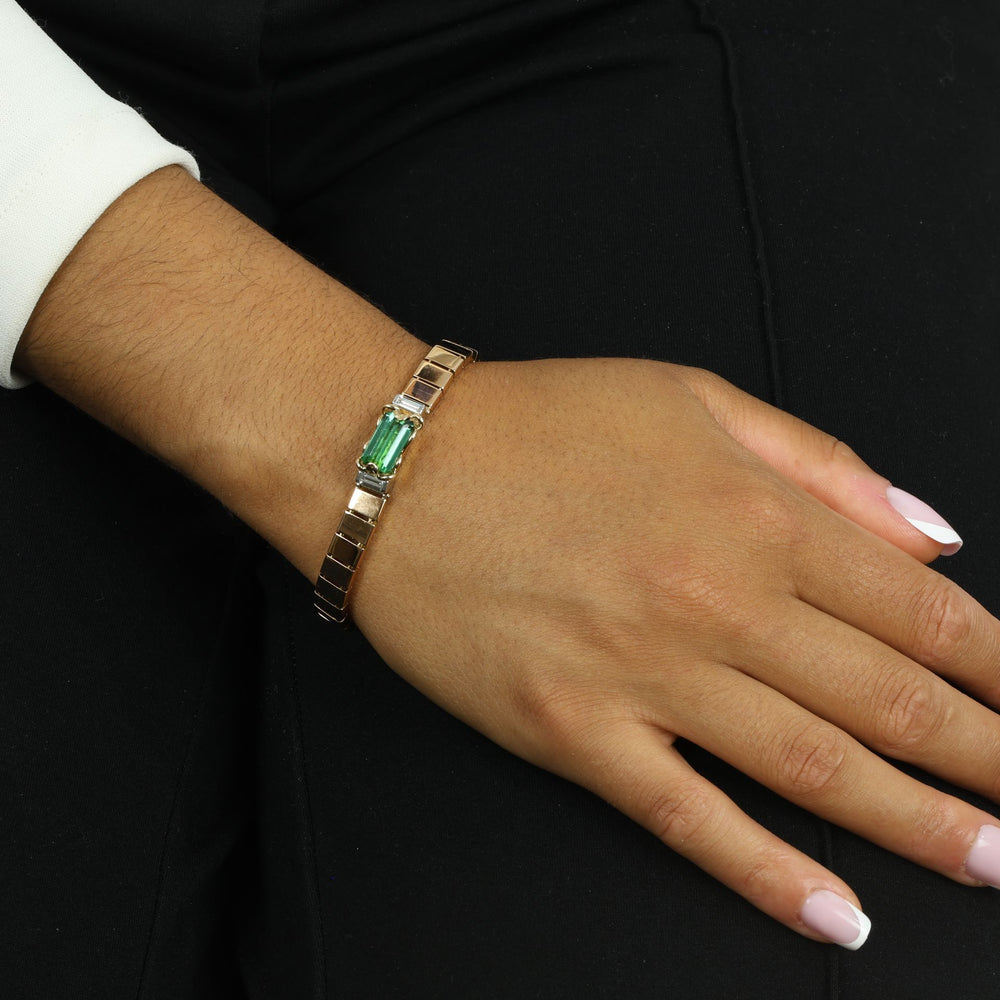 Bracelet deux Ors 18k avec Tourmaline verte et Diamants