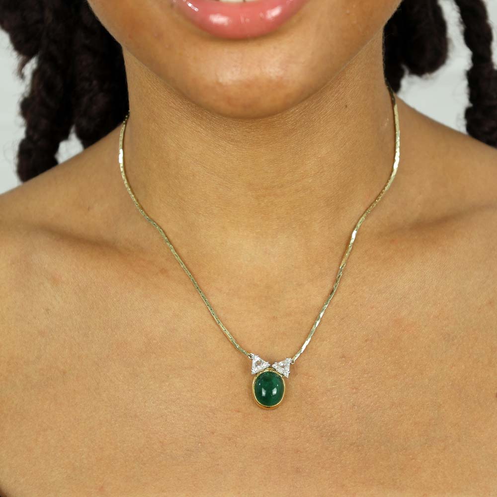 Collier en Or jaune 18K avec Diamants et Chrysoprase