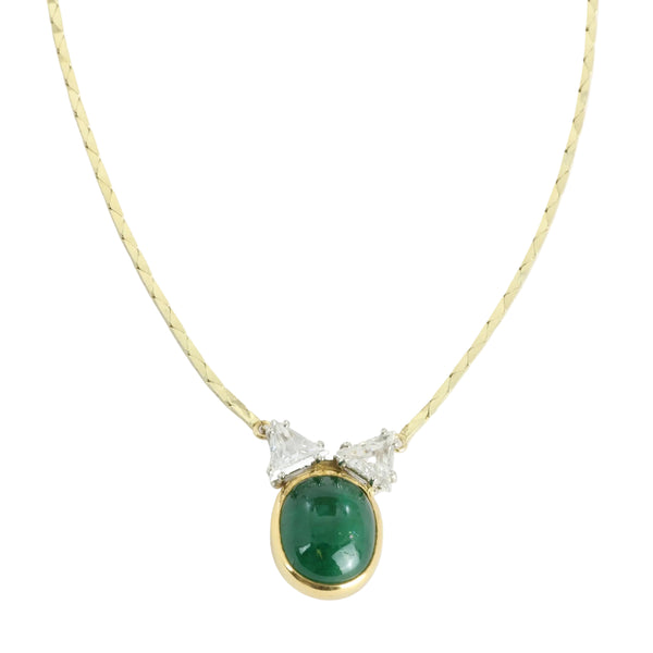 Collana in oro giallo 18K con diamanti e crisoprasio