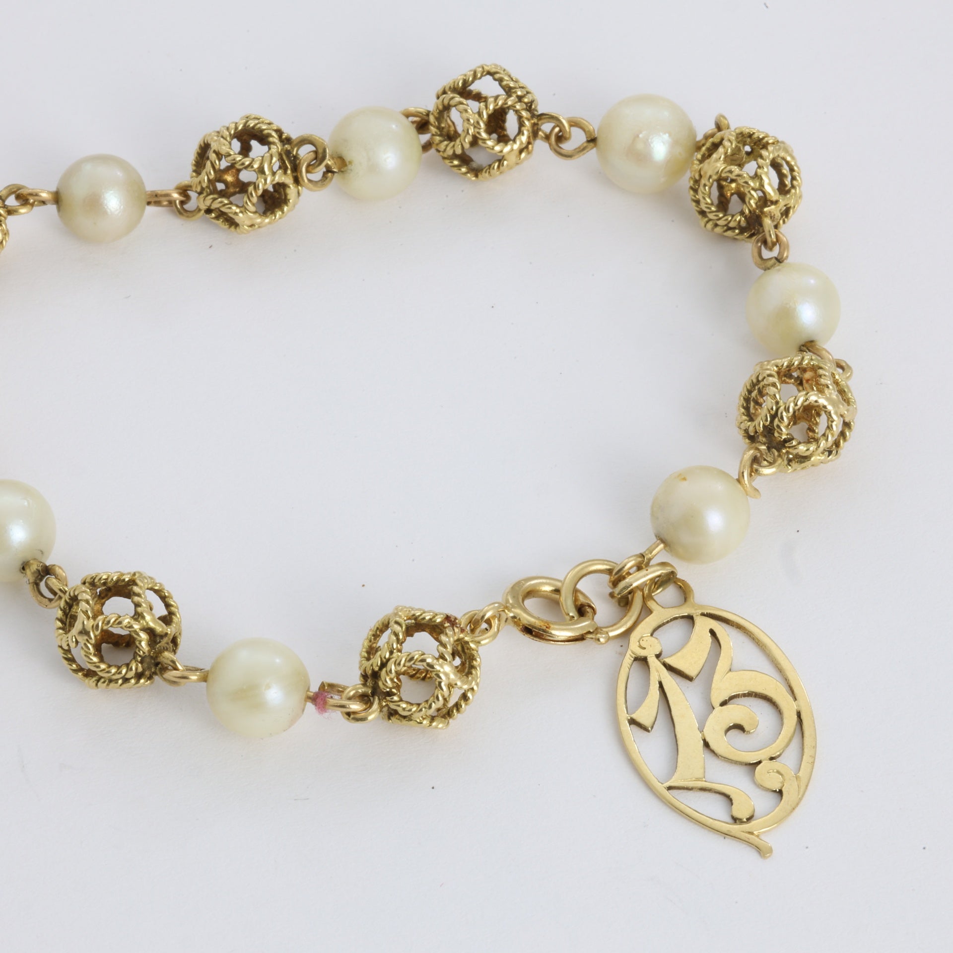 Bracelet en Or jaune 18k avec Perles - Motif "Chiffre 13"