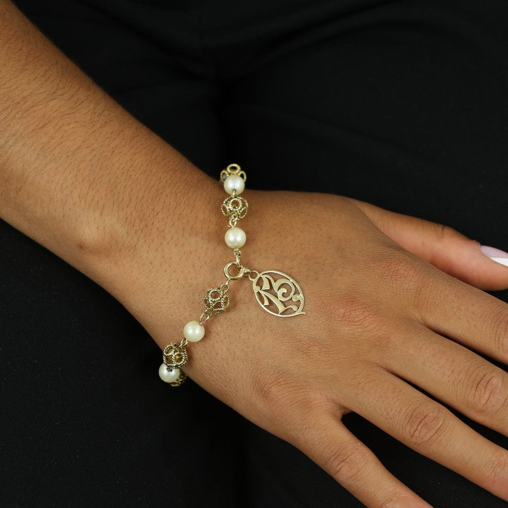 Bracelet en Or jaune 18k avec Perles - Motif "Chiffre 13"