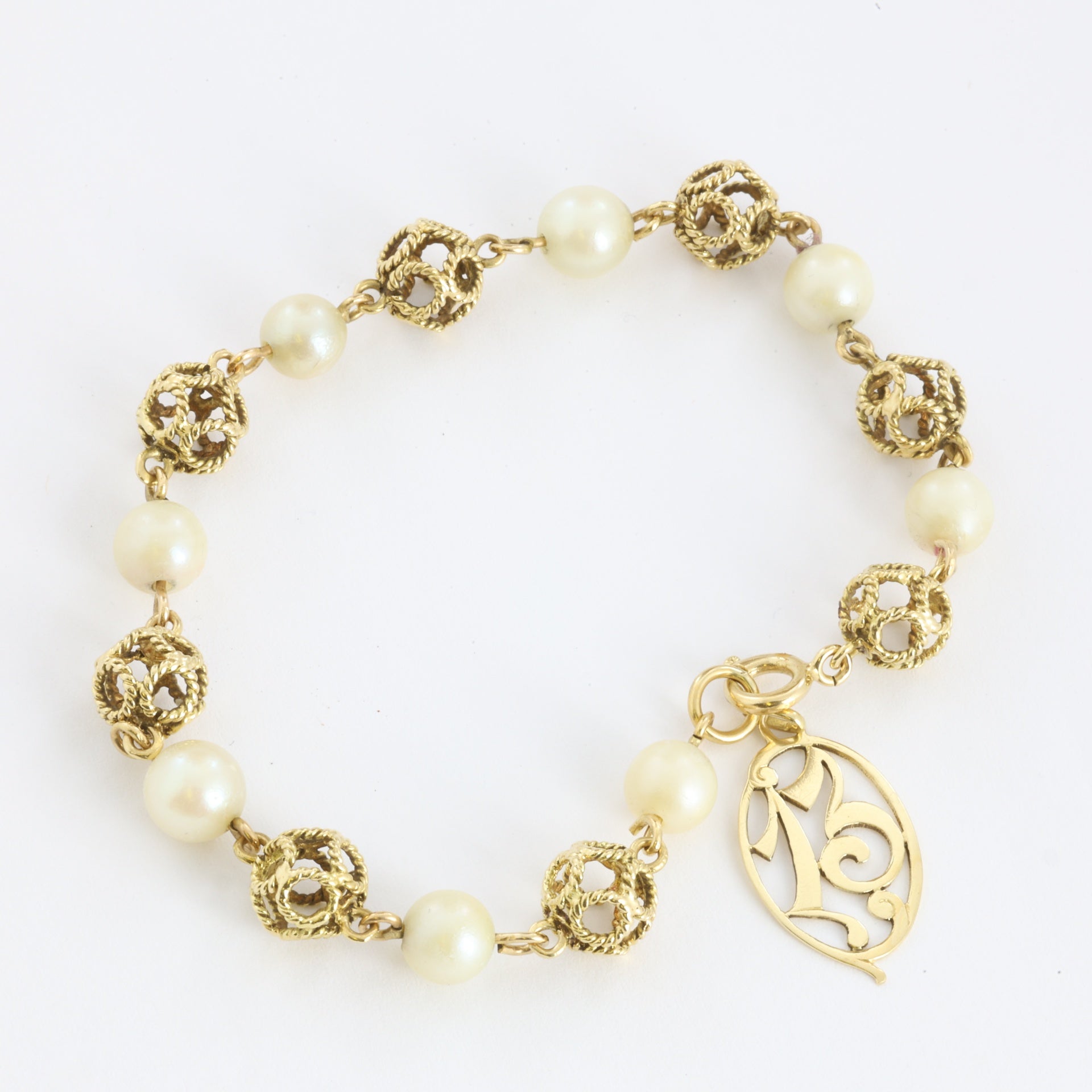 Bracelet en Or jaune 18k avec Perles - Motif "Chiffre 13"