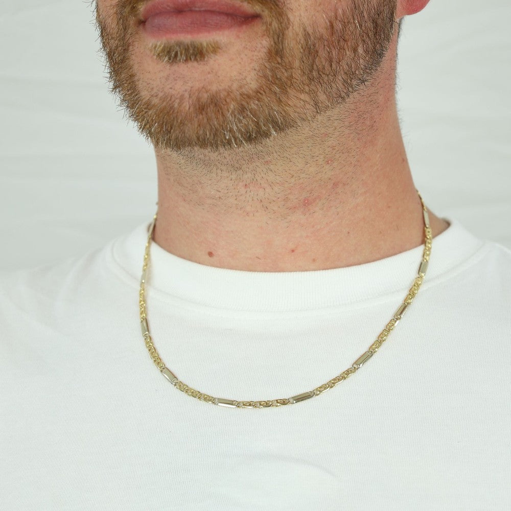 Chaine en Or jaune 18k - Maille "Grain de café" alternée