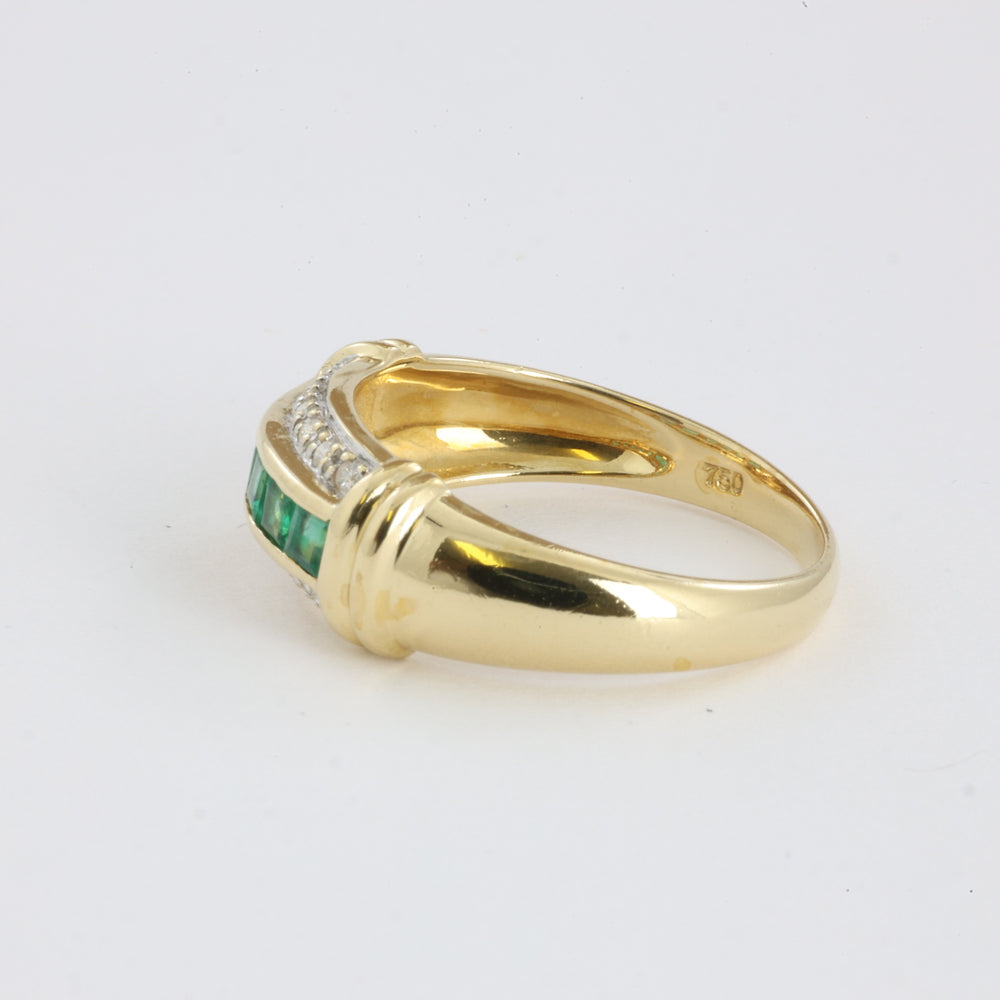 Bague en Or jaune 18k avec Émeraudes et Diamants