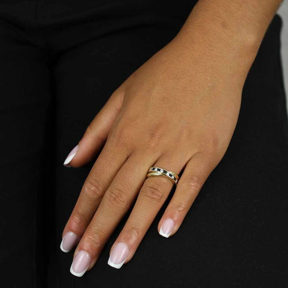 Bague en Or jaune 18k avec Saphirs et Diamants