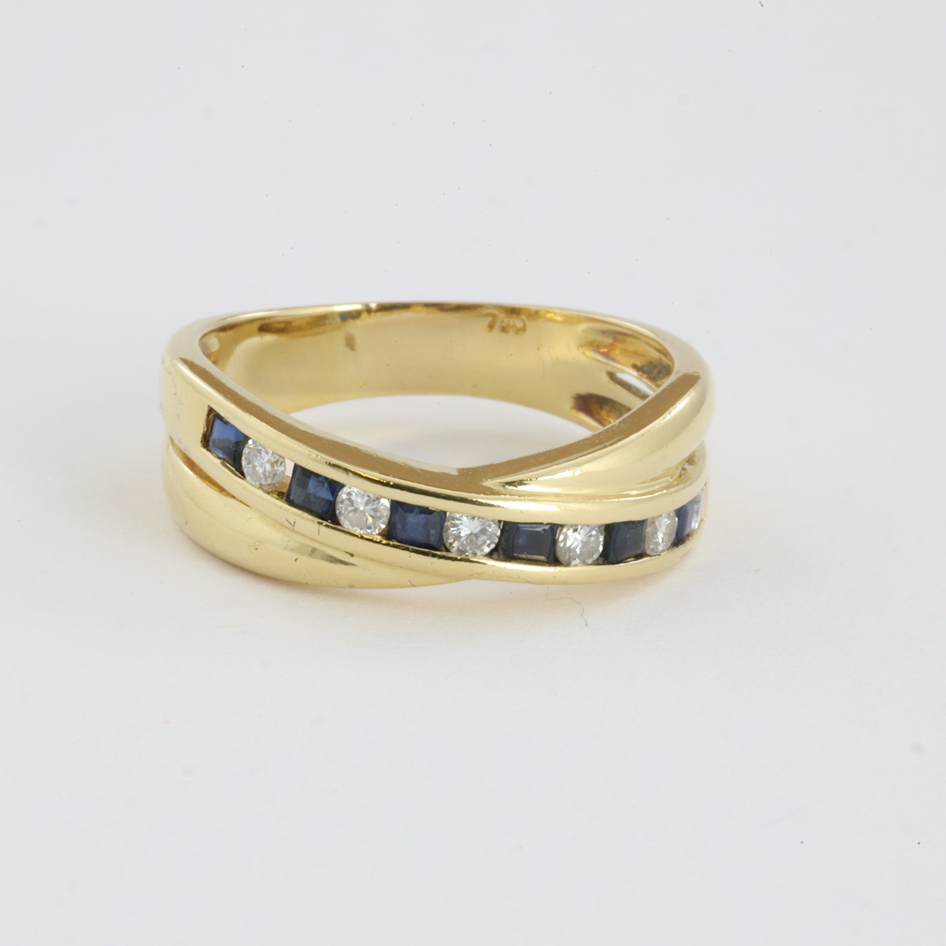 Bague en Or jaune 18k avec Saphirs et Diamants