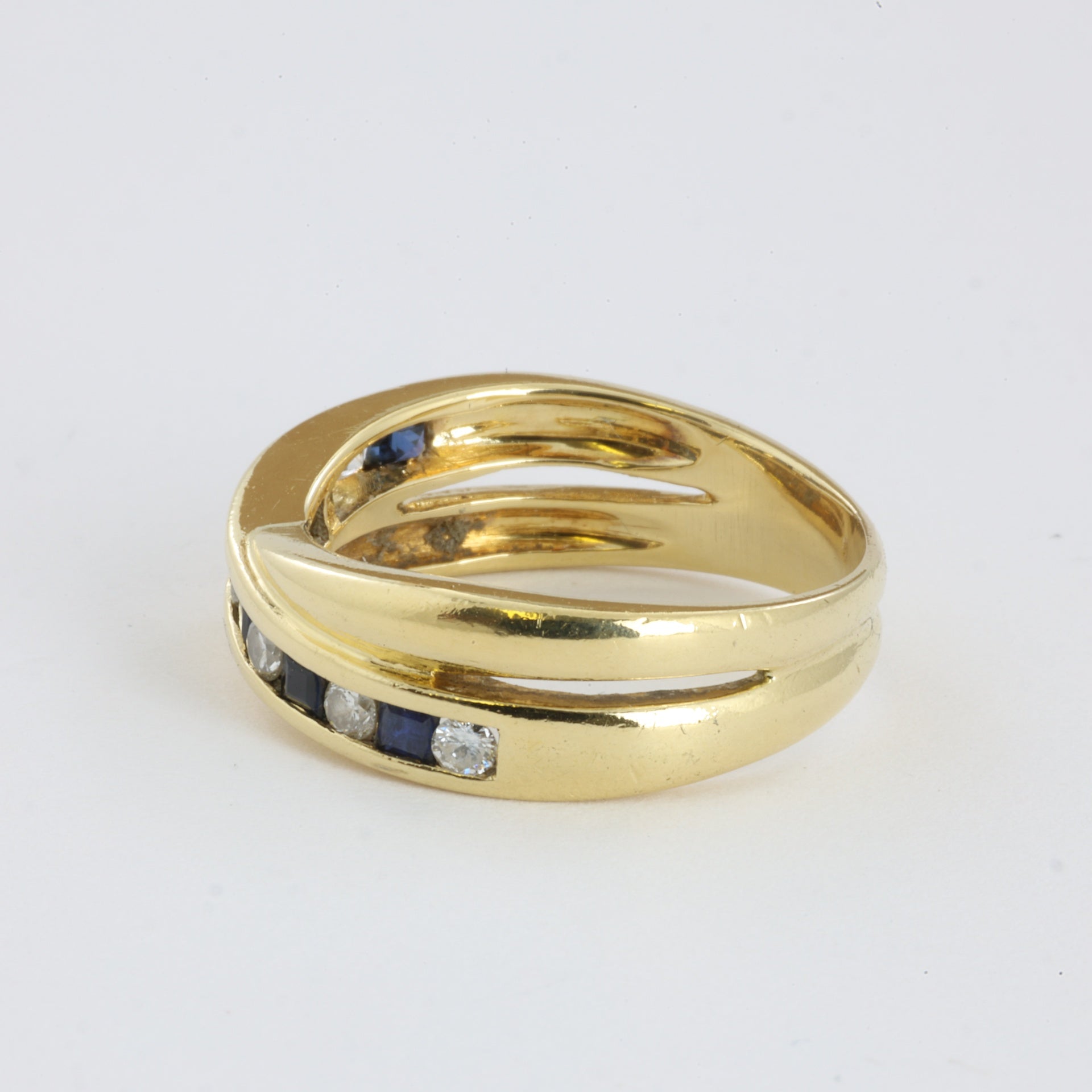 Bague en Or jaune 18k avec Saphirs et Diamants