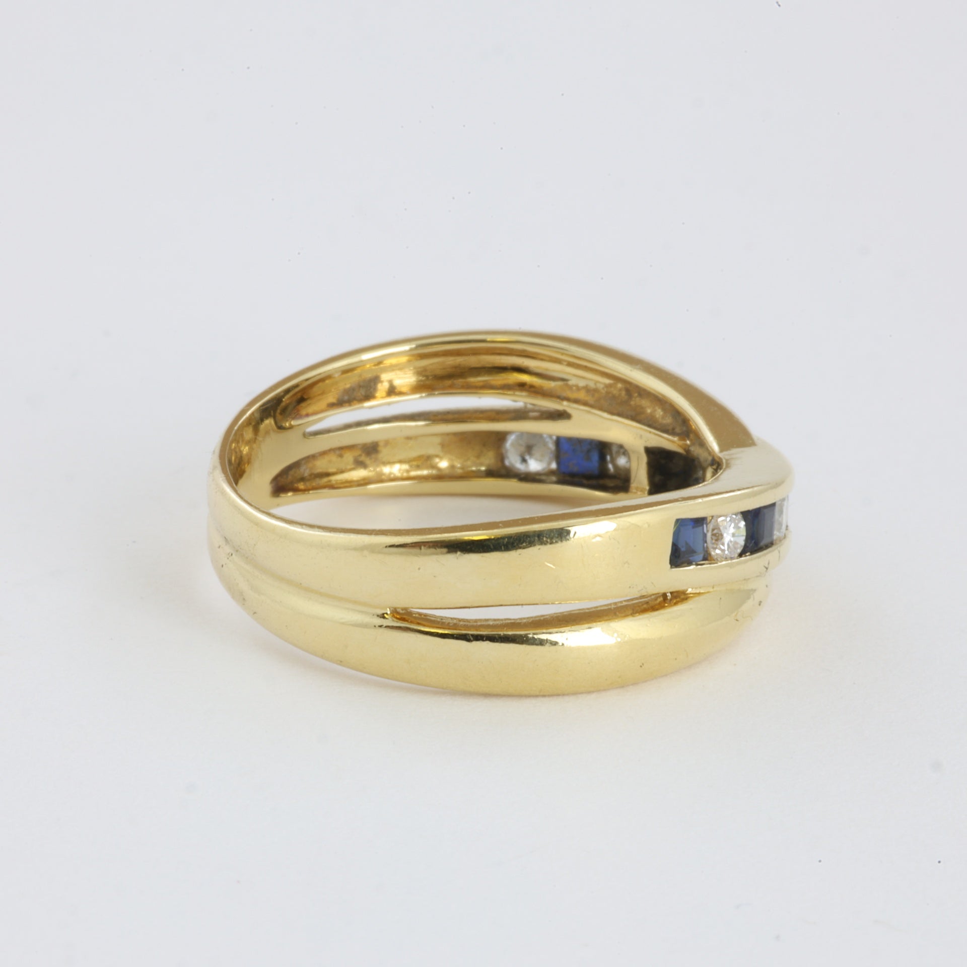 Bague en Or jaune 18k avec Saphirs et Diamants