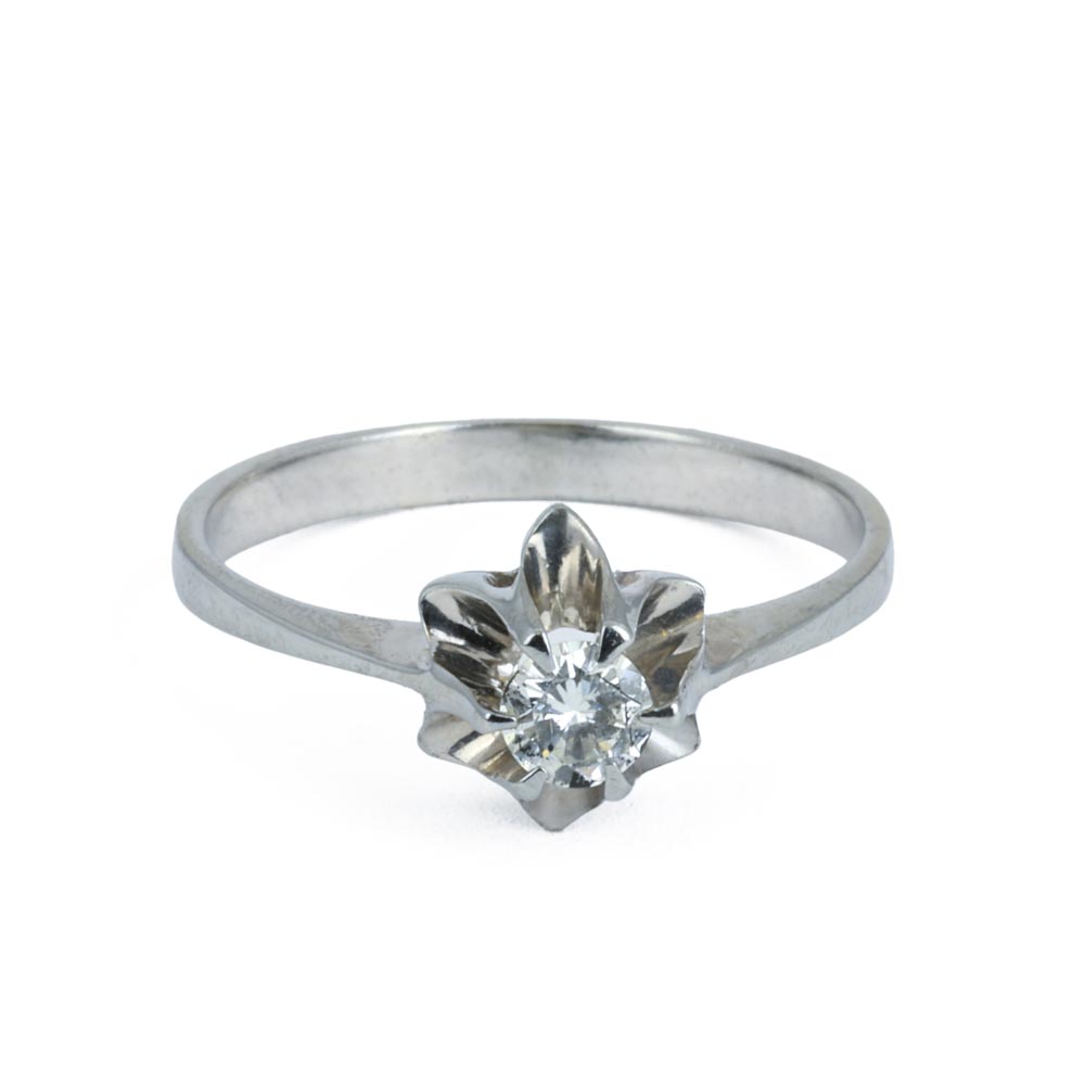 Bague en Or blanc 18k avec Diamant - Style "Solitaire"