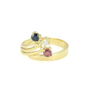 Bague en Or jaune 18k avec Rubis, Diamant et Saphir