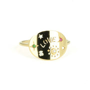 Bague "Tous" en Or jaune 18k - Motif "Etoiles et Love"