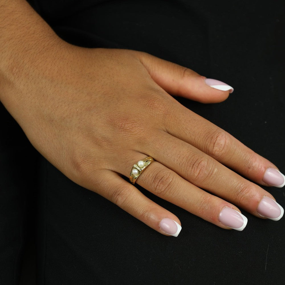 Bague en Or jaune 18k avec Perles