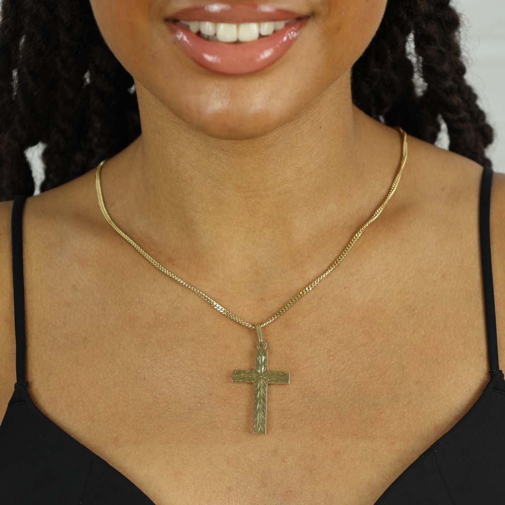 Pendentif en or jaune 18k - Croix gravée