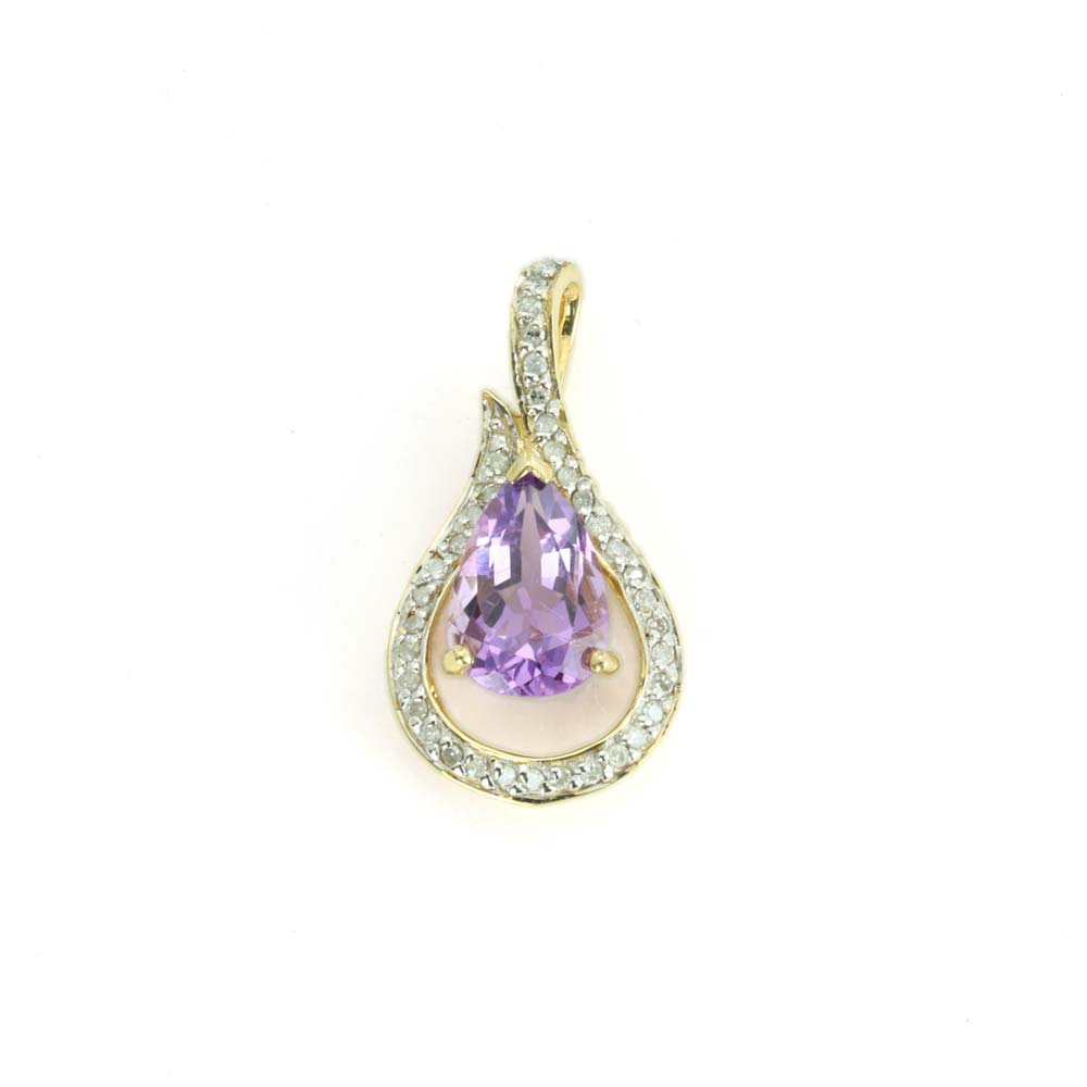 Pendentif en Or jaune 9k avec Améthyste et Diamants