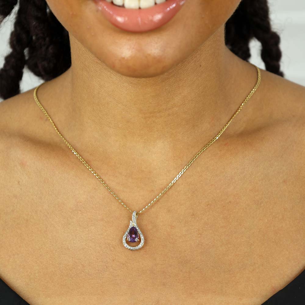 Pendentif en Or jaune 9k avec Améthyste et Diamants