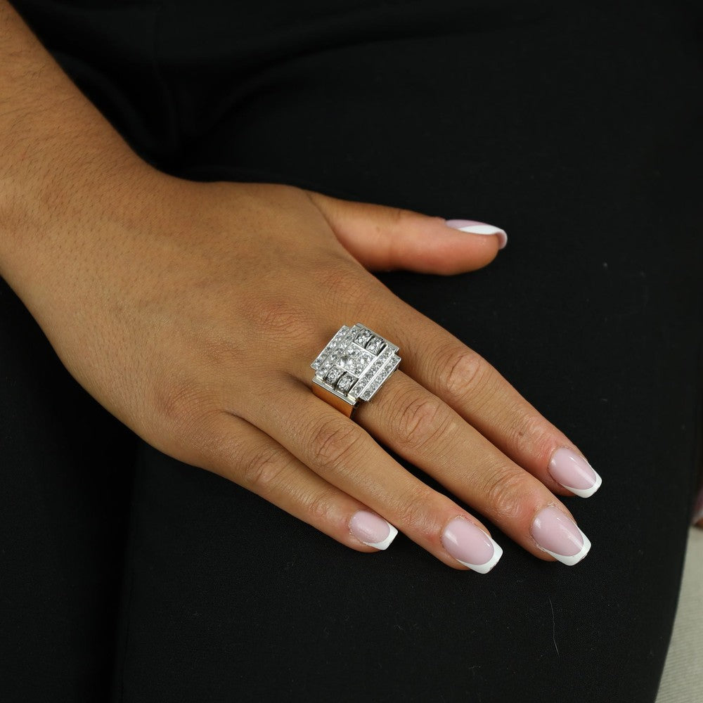 Bague "Tank" en Or jaune 17k avec Diamants