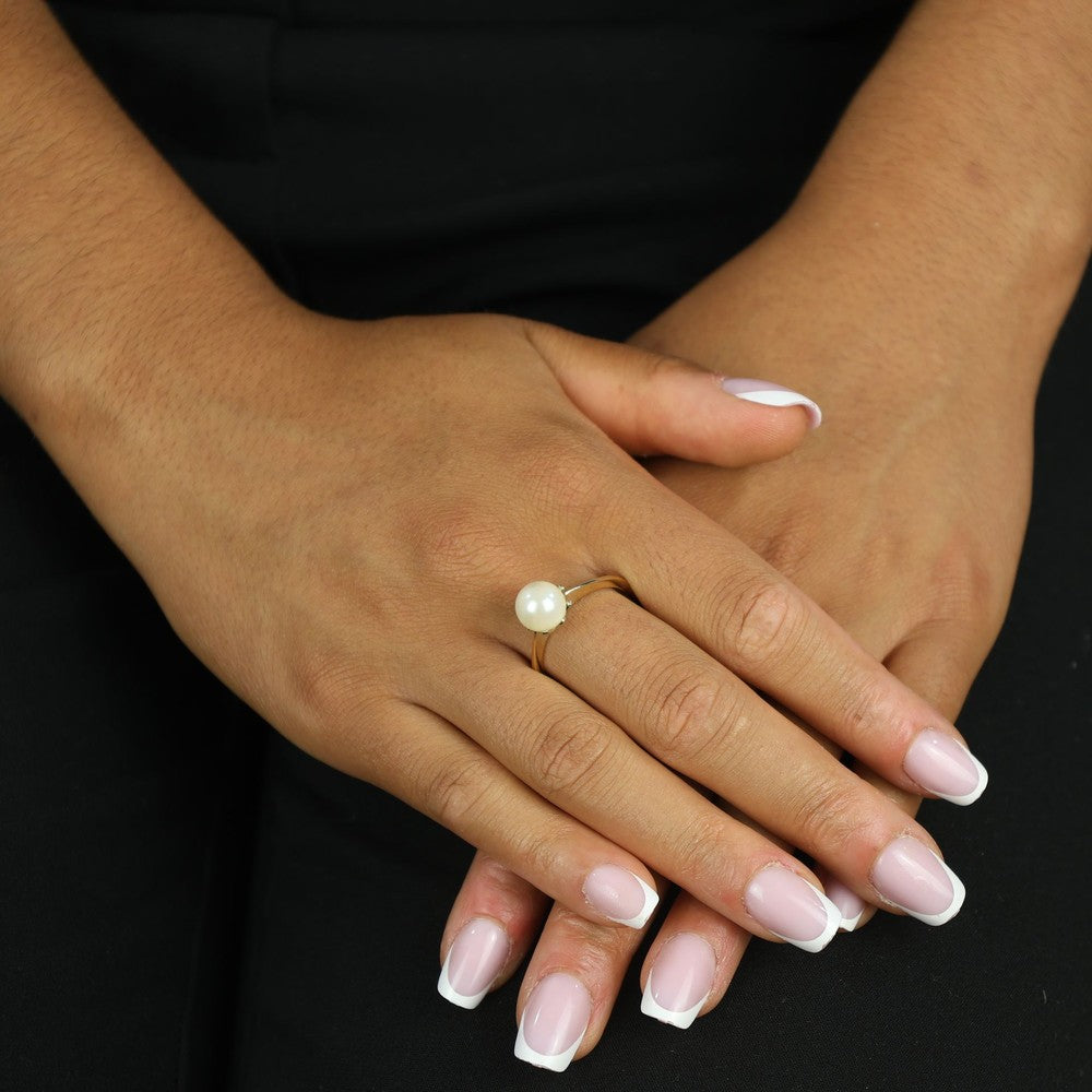 Bague en or jaune 18k avec Perle - Solitaire