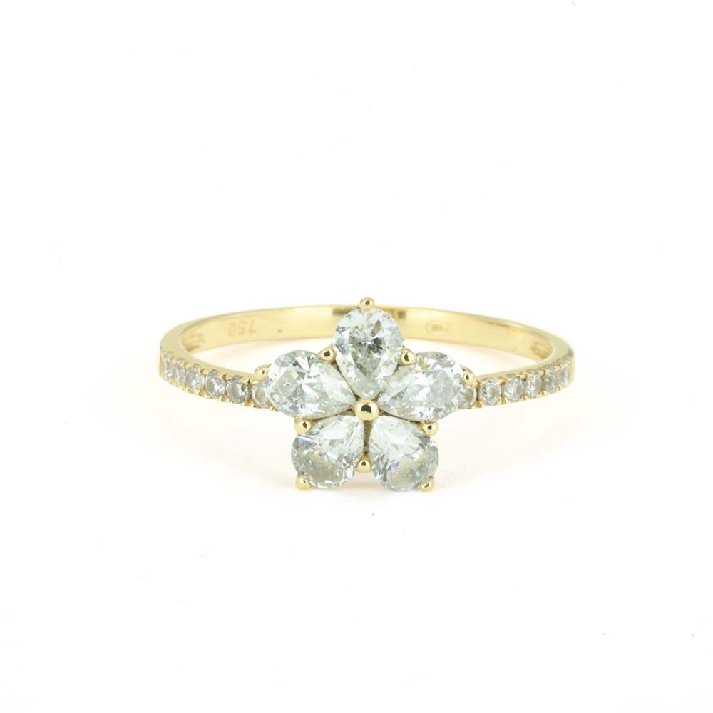 Bague en Or jaune 18k avec Zirconiums - Motif "Fleur"