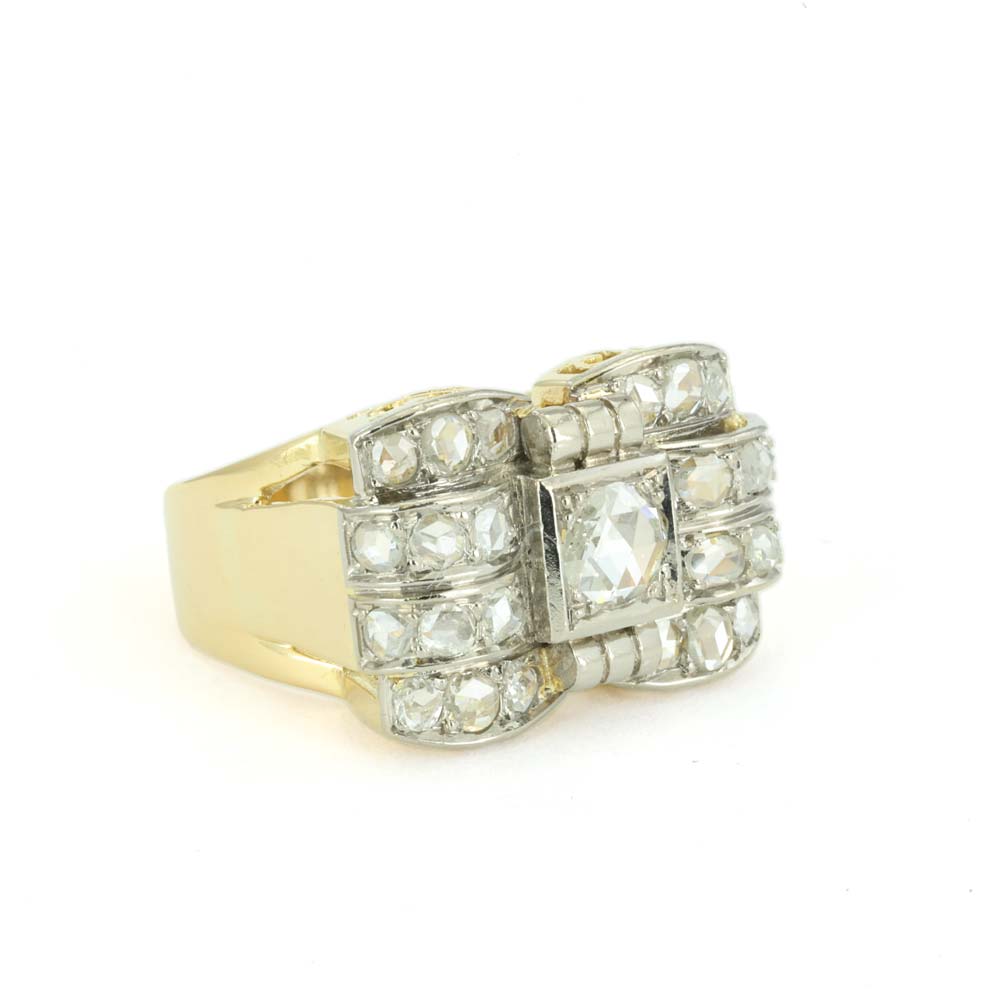 Bague en Or jaune 18K avec Diamants - Style "Tank"