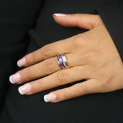 Bague en or jaune 18k avec Améthystes et Diamants - Style "Tank"