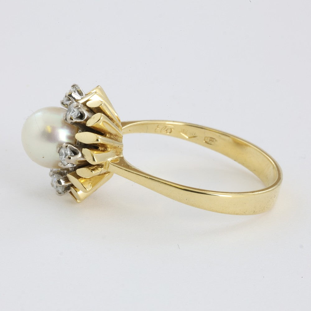Bague en Or jaune 18k avec Perle et Diamants
