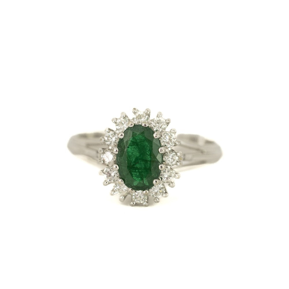 Bague en Or blanc 18k avec Emeraude et Diamants
