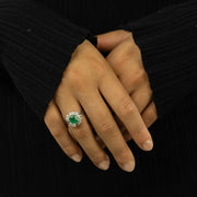Bague en Or blanc 18k avec Emeraude et Diamants
